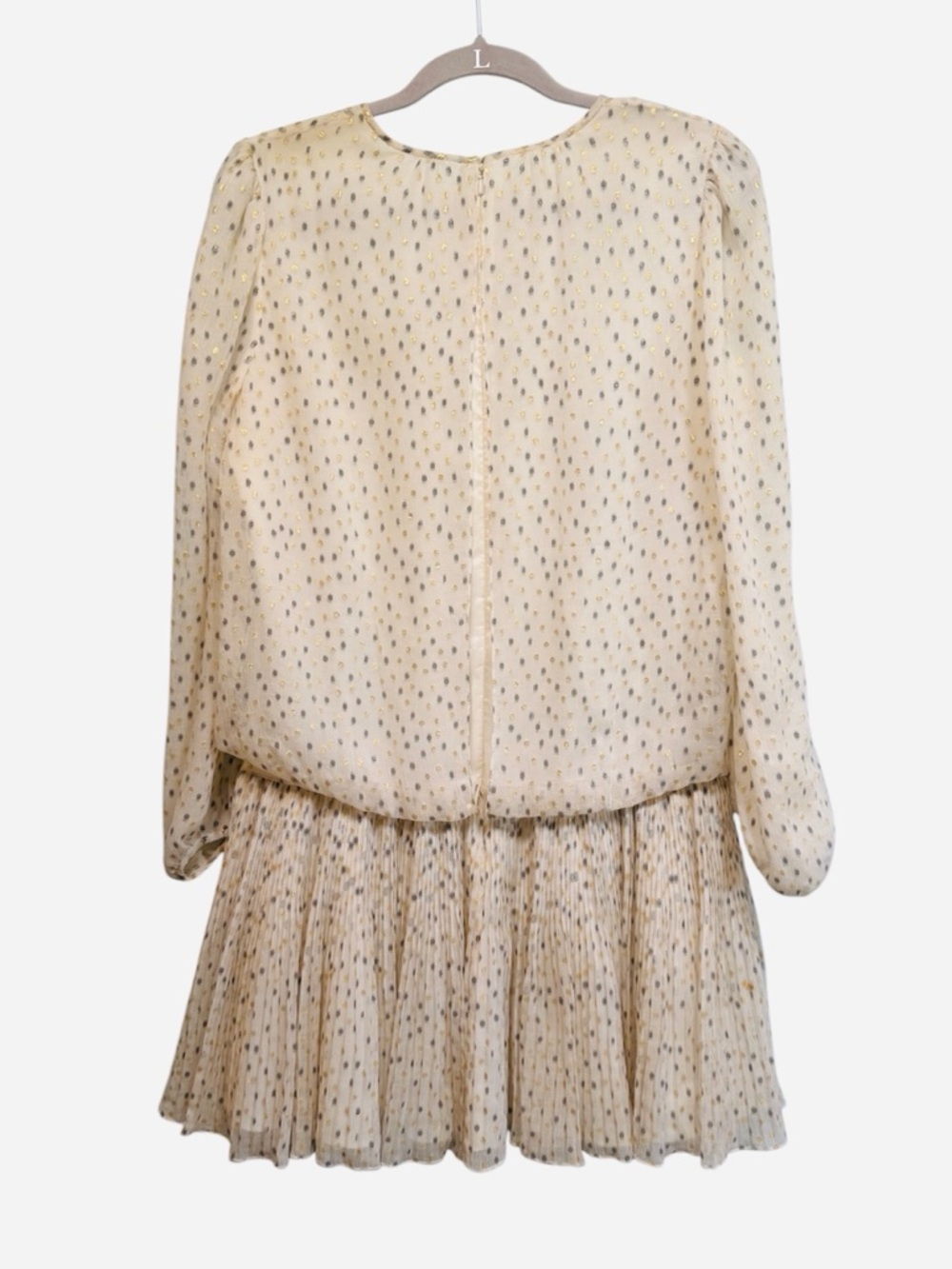 Vintage silk metallic polka dot long sleeve flouncy dress, size medium - Picture 4 of 8